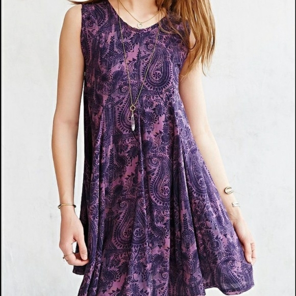 Ecote Small Purple Paisley Boho Soft Mini Dress - Picture 2 of 15